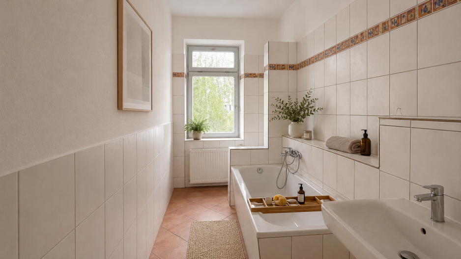 Leipzig - Mockau | Badezimmer 1 (Möblierung per KI generiert)