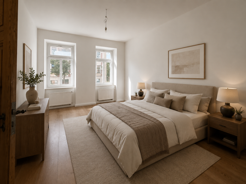 Leipzig - Mockau | Schlafzimmer (Möblierung per KI generiert)