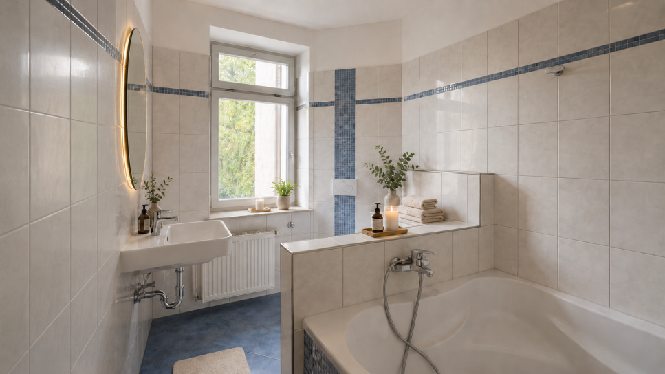 Leipzig - Mockau | Badezimmer 2 (Möblierung per KI generiert)