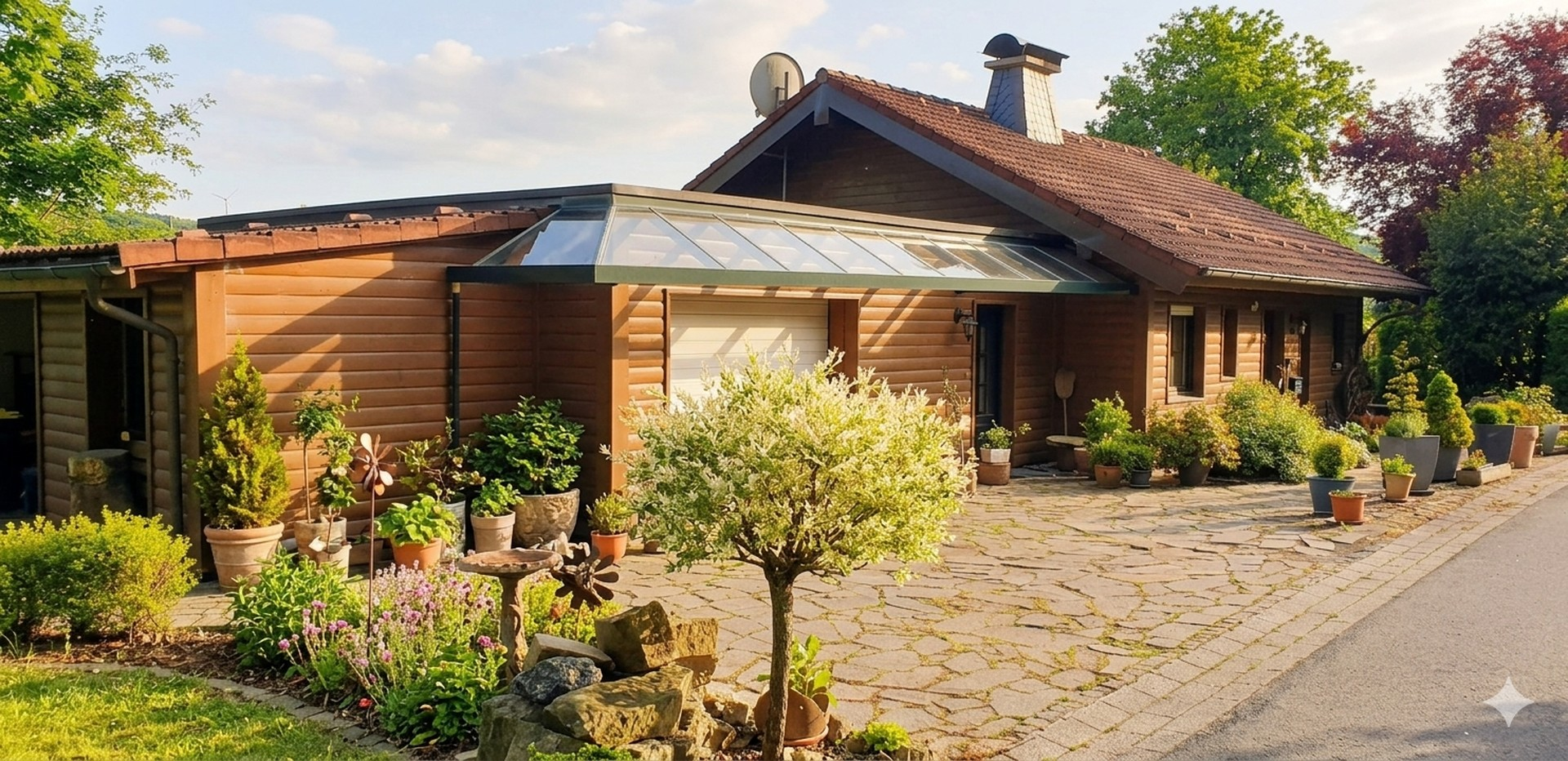 Seitenansicht Haus mit Garage