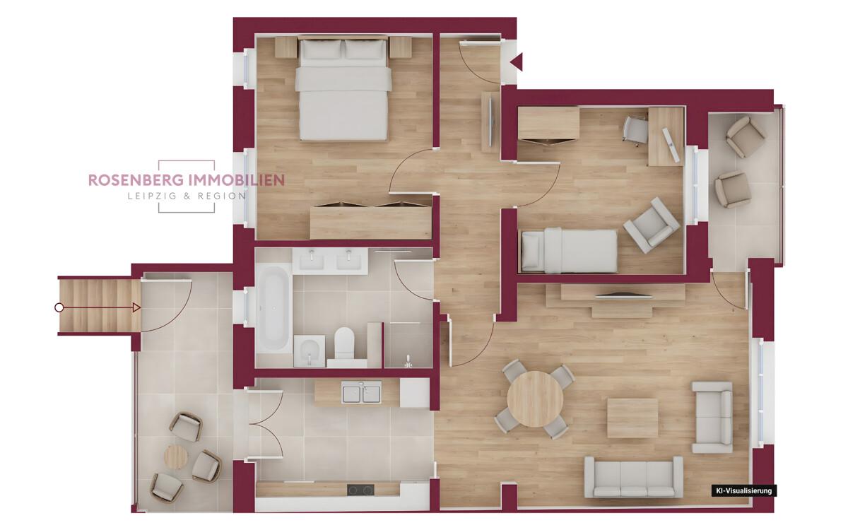 Immobilie in Leipzig zu verkaufen_3-Raum_Terrassenwohnung_Grundriss