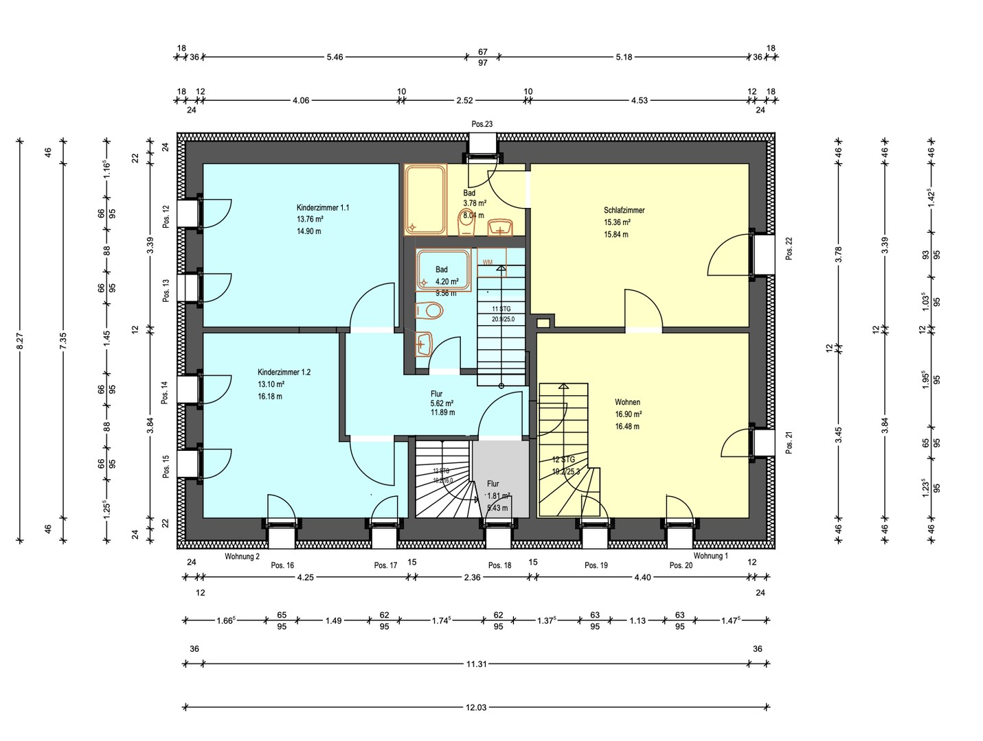 Obergeschoss (blaue Wohnung)
