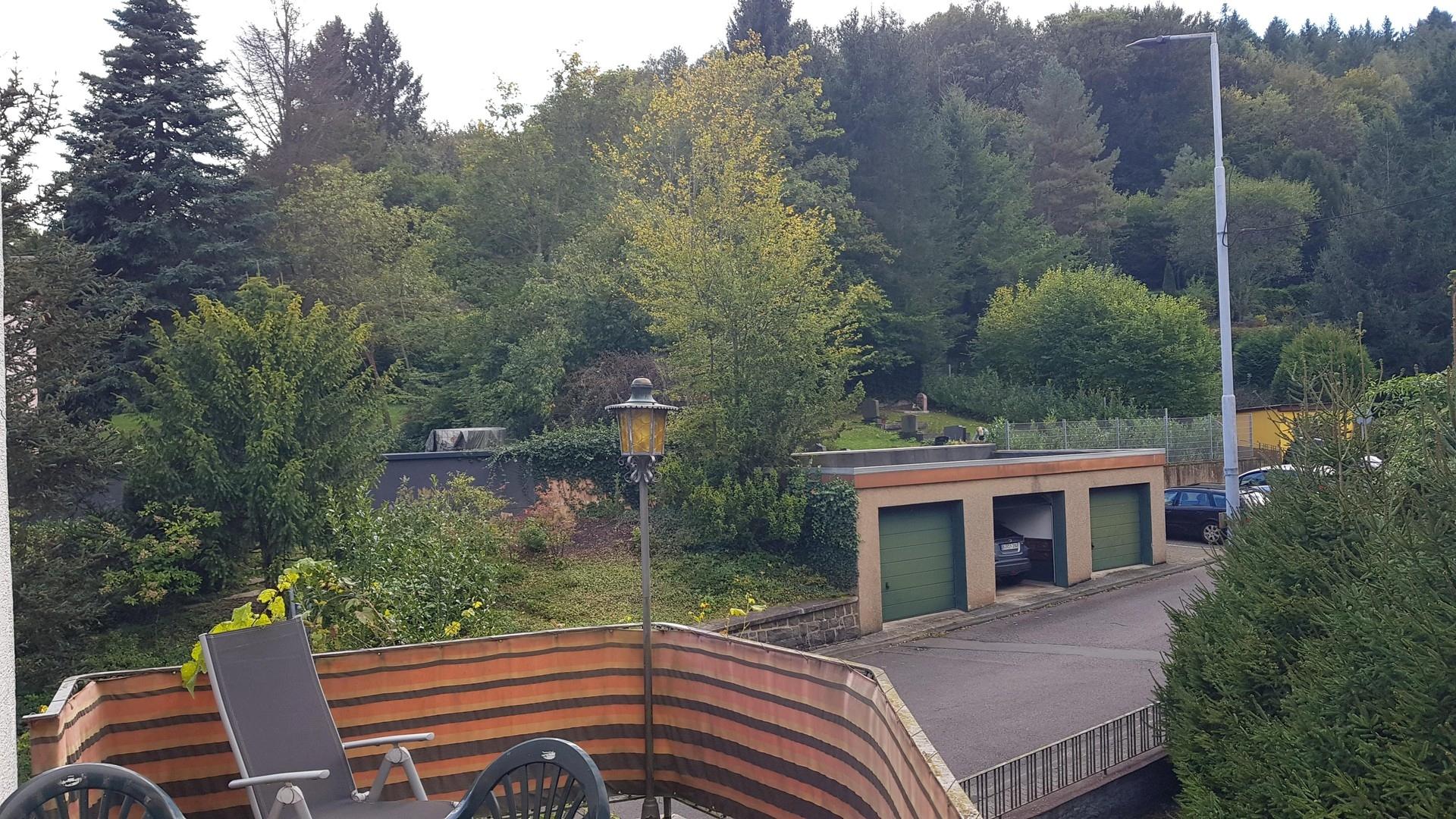 Blick vom Balkon ins Grüne