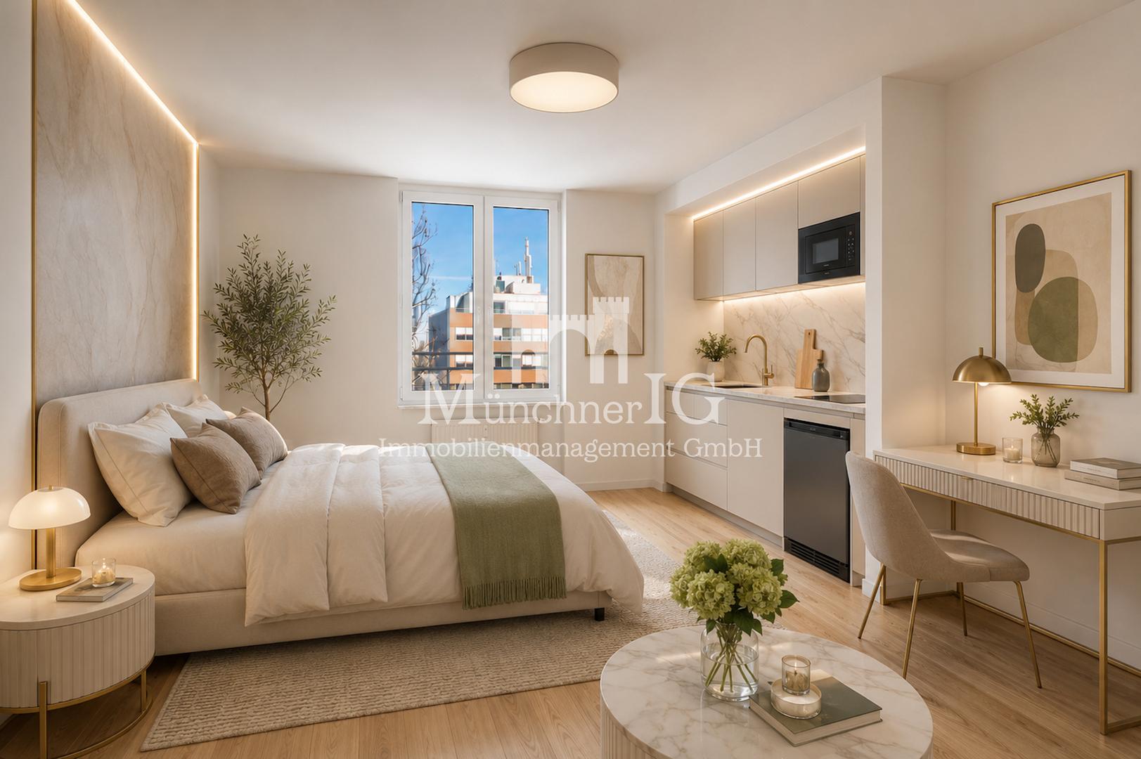 Schlafzimmer mit Pantryküche Visualisierung