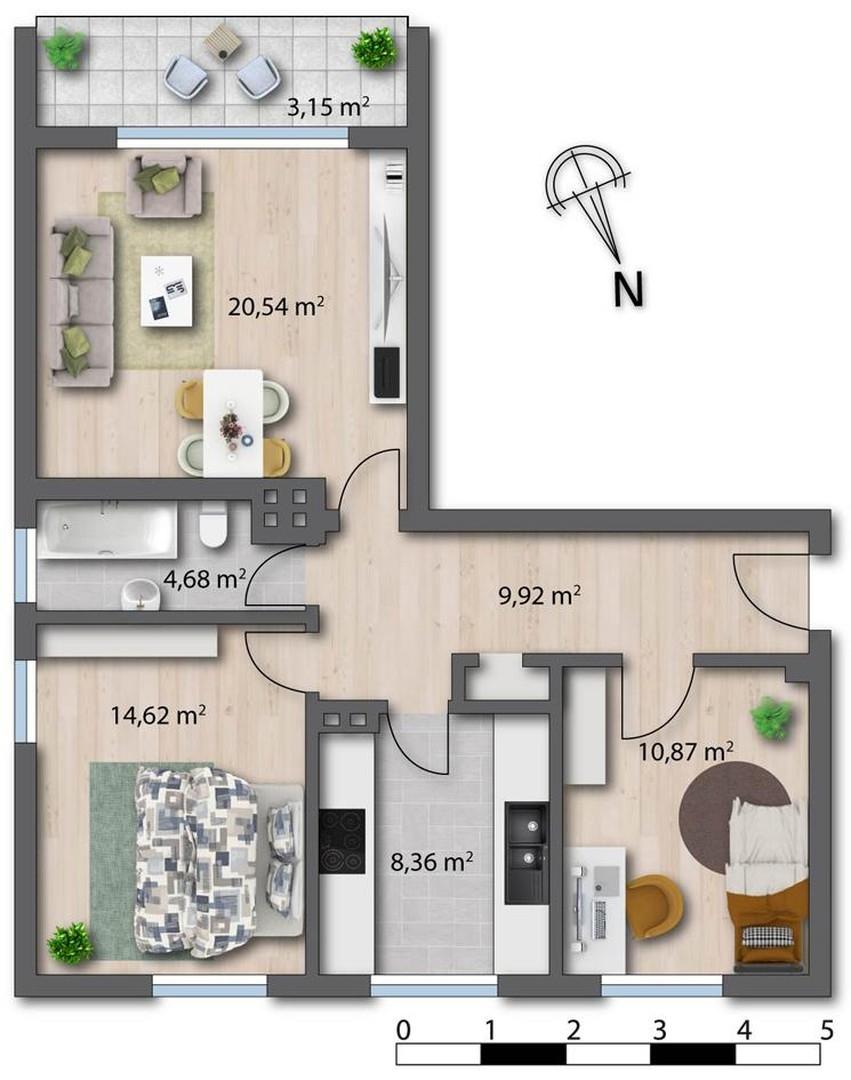 Grundriss m. Bsp.Möblierung