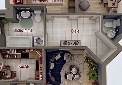 Mögl. Einrichtung mit Büro