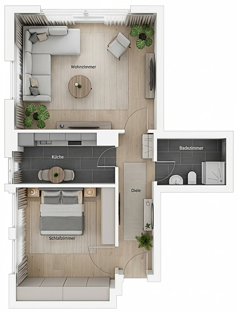 Grundriss mit KI eingerichtet