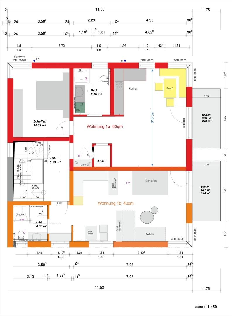 Grundriss 40 qm orange