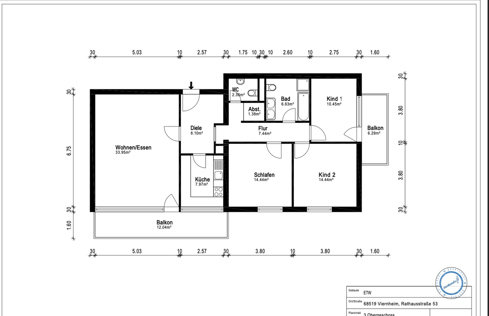 Grundriss 2D mit Maßen 