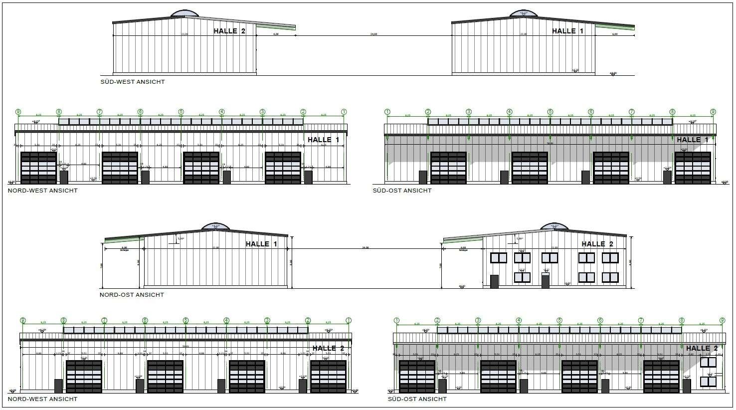 Ansichten Halle 1+2