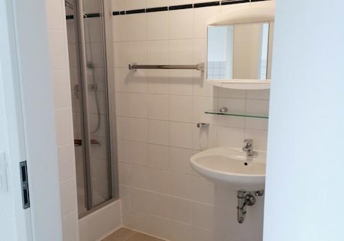 Bad mit Dusche (WC rechts davon)