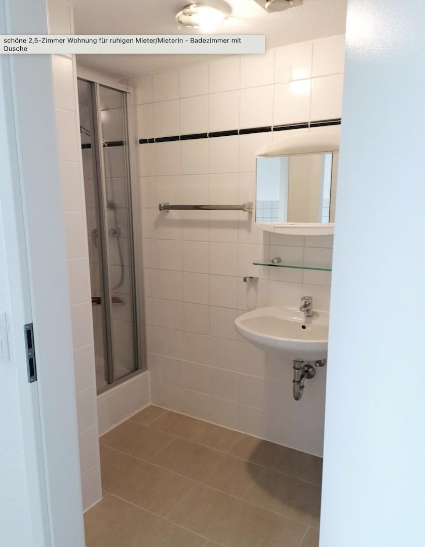 Bad mit Dusche (WC rechts davon)
