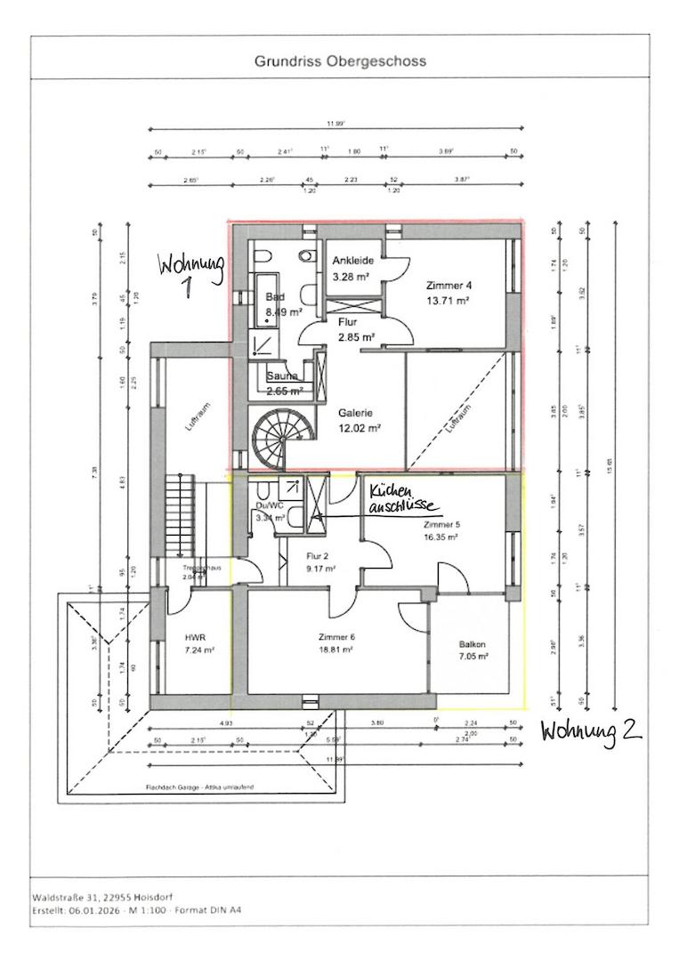Grundriss Obergeschoss (Wohnungen 1 und 2)