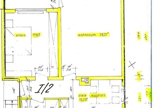 Grundriss Nr. 1/2 der Wohnung (mit Bemaßung)