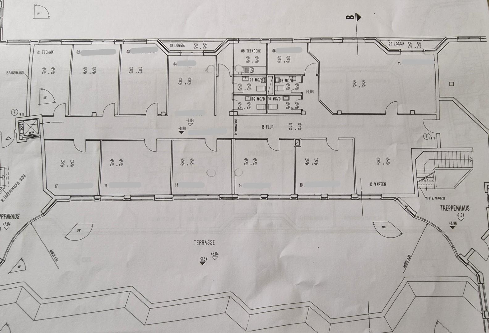 Grundriss, aktuelle Aufteilung