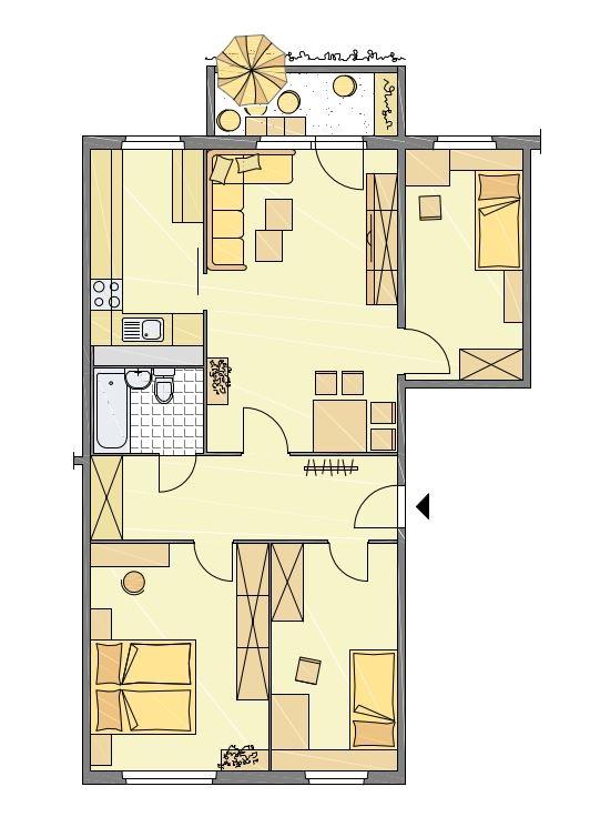 4-Raum Wohnung links möbliert