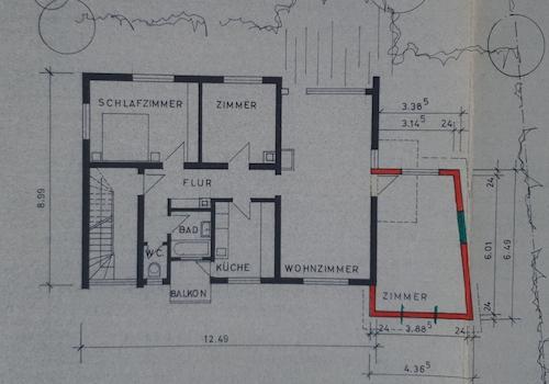 1OG Grundriss 1980 mit Anbau