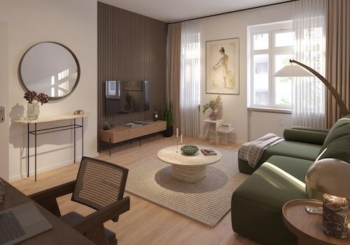 Musterbild 3-Raum-Wohnung mit Blick in den Wohnbereich