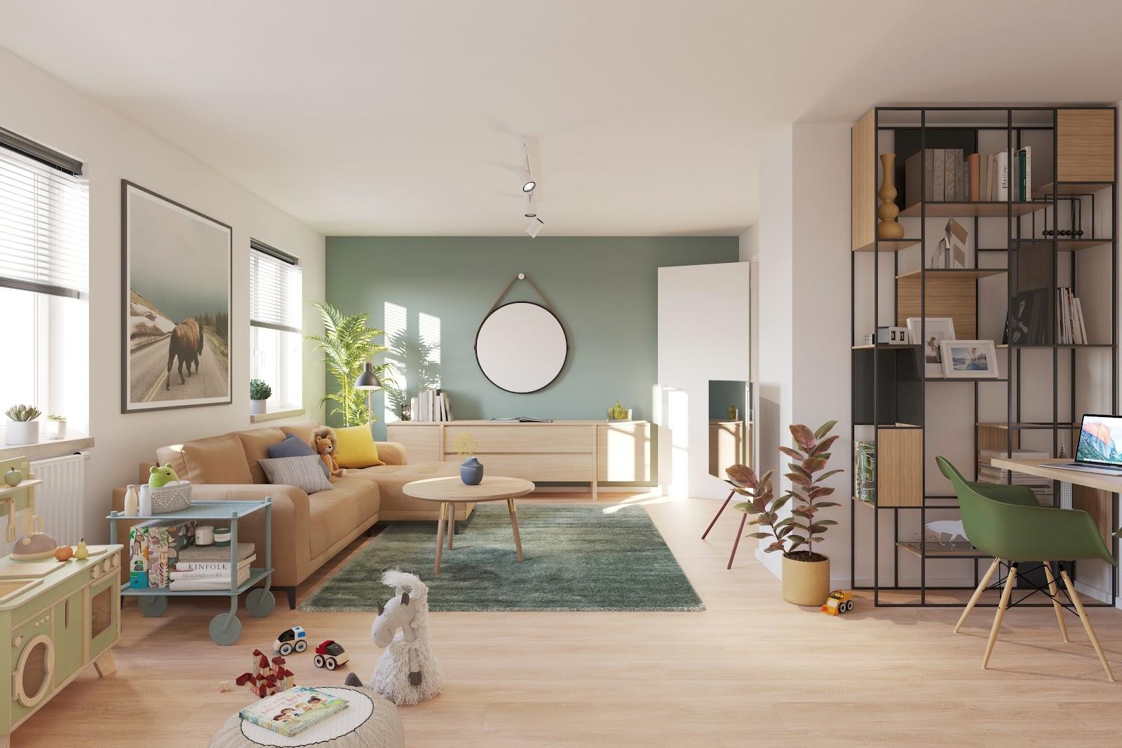 Musterbild 4-Raum-Wohnung mit Blick in den Wohnbereich
