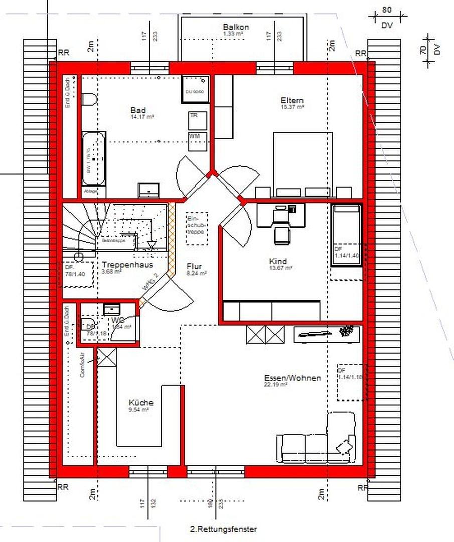 Grundriss, Kniestock 1 Meter