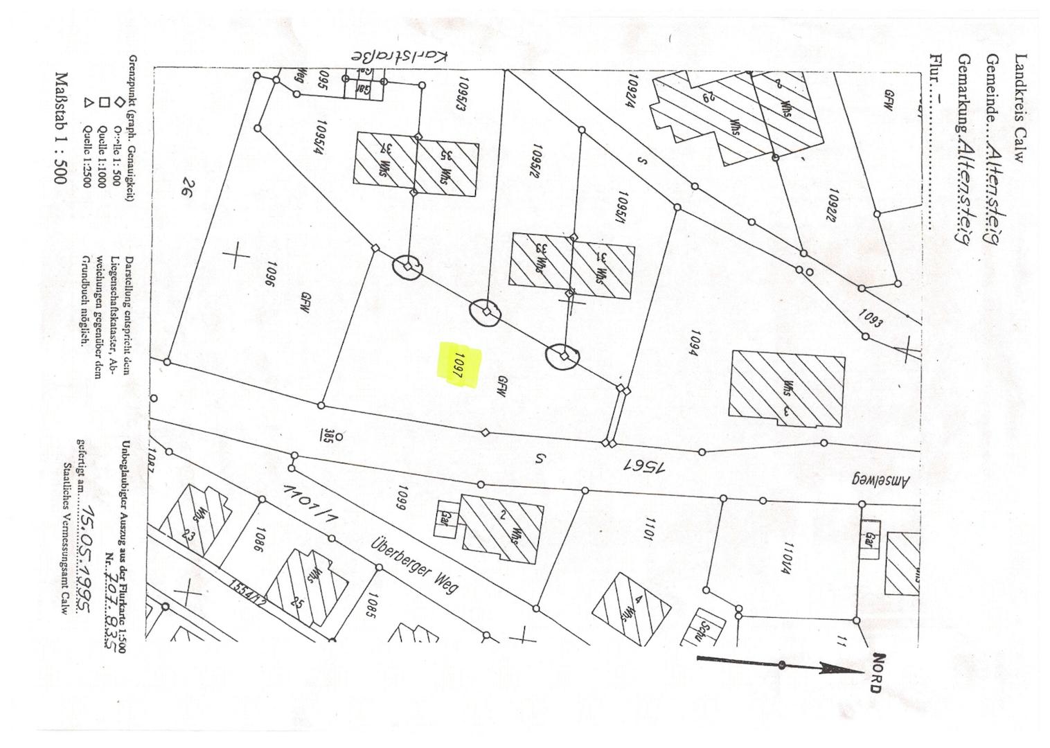 amtlicher Lageplan Amselweg, Flst. 1097, Altensteig