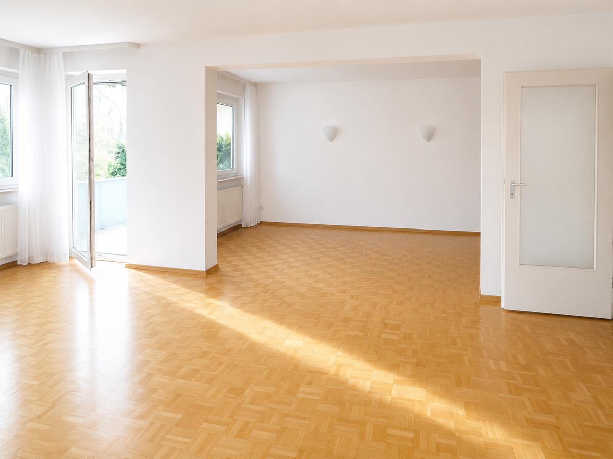 Wohnzimmer mit Blick zum Essbereich KI