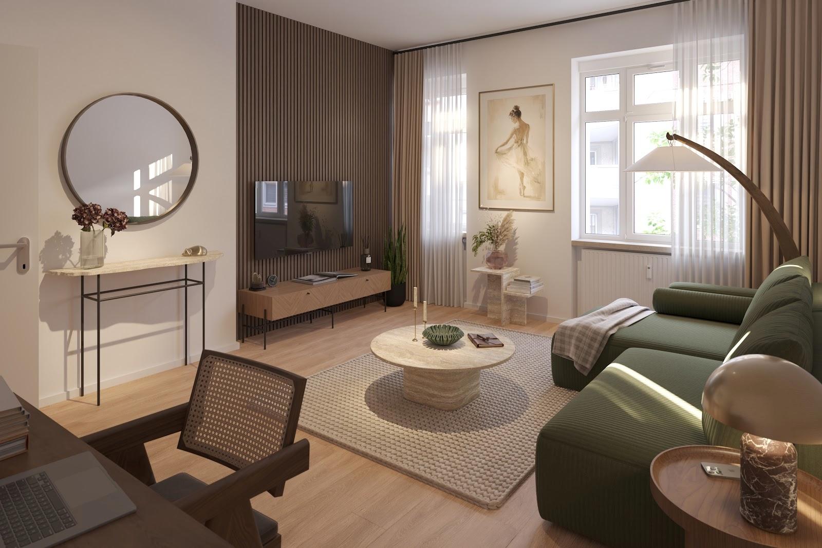 Musterbild 3-Raum-Wohnung mit Blick in den Wohnbereich