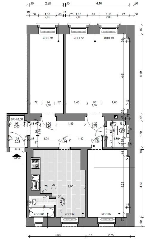 bemaßter Grundriss vor Sanierung