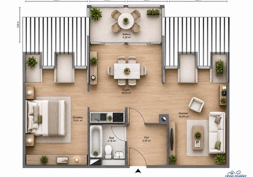 aktueller Grundriss 2-Zimmer