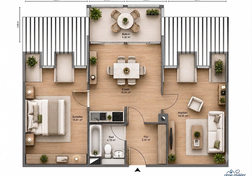 möglicher Grundriss 3-Zimmer