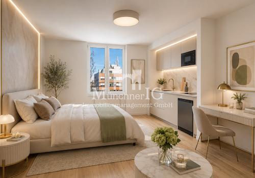 Schlafzimmer mit Pantryküche Visualisierung