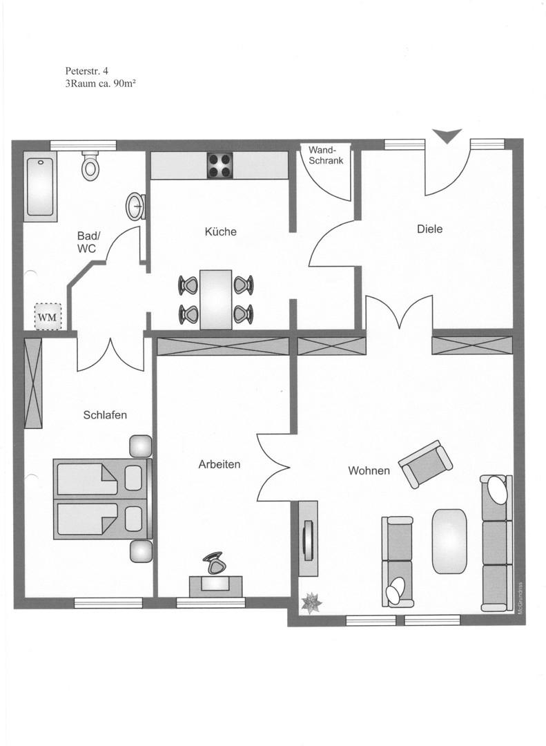 Grundriss 3 Zimmer Wohnung 