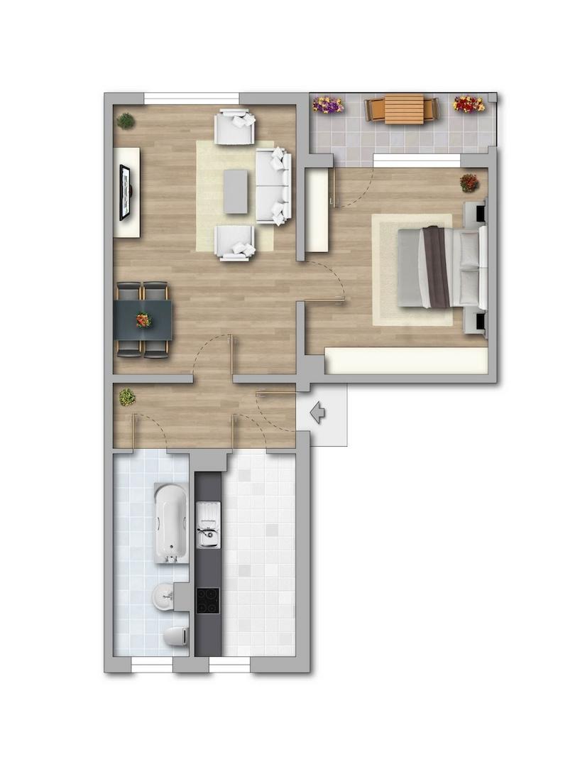 Regelgrundriss Nestlerstraße 29-43, 2-Zimmerwohnung