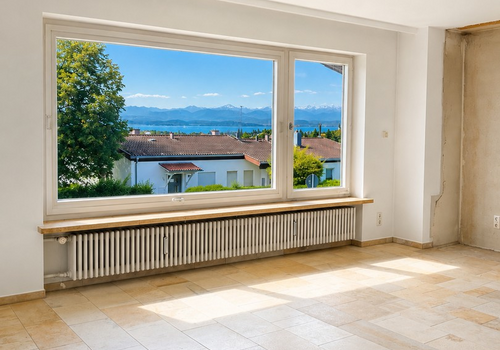 Wohnzimmer mit Seeblick