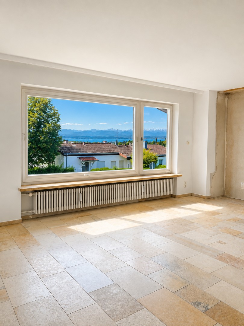 Wohnzimmer mit Seeblick