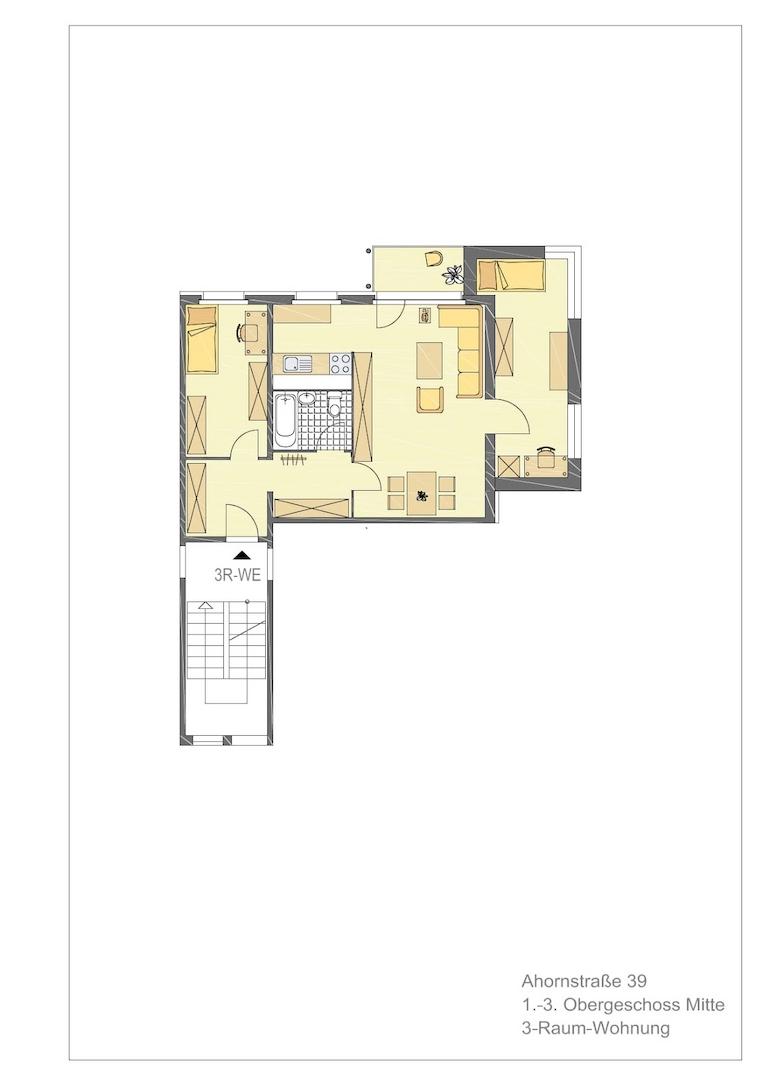 Ahornstraße 39 1.OG, 3-R-WE möbliert