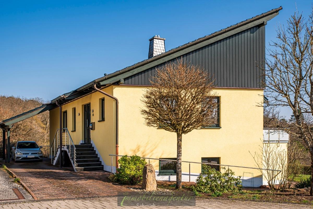 Hausansicht vorderseitig mit Zugang Hauptwohnebene