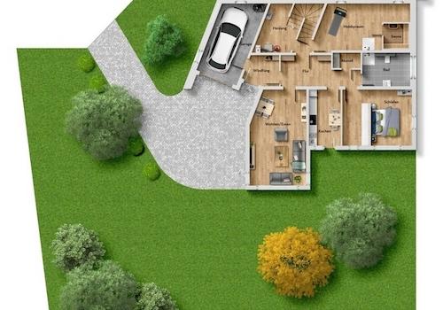 Visualisierter Plan Untergeschoss Abweichung: Zufahrt zur Garage nicht mit PKW befahrbar