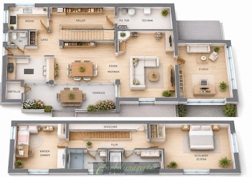 Grundrisse Maisonette KI - animiert - nicht exakt originalgetreu