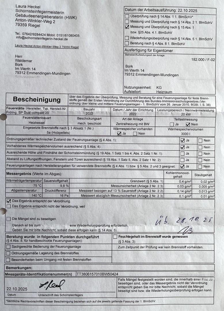 Bescheinigung Heizung