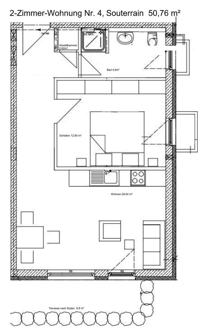 Grundriss mit Beispielmöbeln
